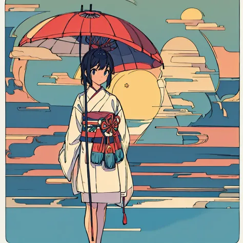 Plain background Girl in  Simple Japanese summer Nostalgic