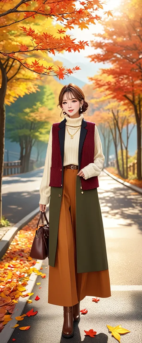 Highest quality、High resolution、Detailed Background、(Beautifully detailed face:1.4)、Beautiful women in their 20s、Highly detailed face、Cute Eye Makeup、Cute Lip Makeup、Light color hair、Cute hairstyle、

色づき始めたwood々The leaves are swaying slowly in the wind、
Th...