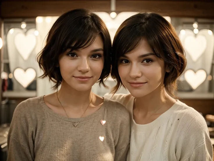 Heartbeats side by side: A close-up of a couples faces, showing their hearts racing as they stand side by side, with a gentle, warm light illuminating their expressions.