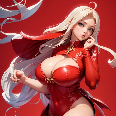 (full_body)、Woman、red_background、(big_breasts:1.5)、Detailed、POP、vivid、pose、Open chest、、idol、under_boobs