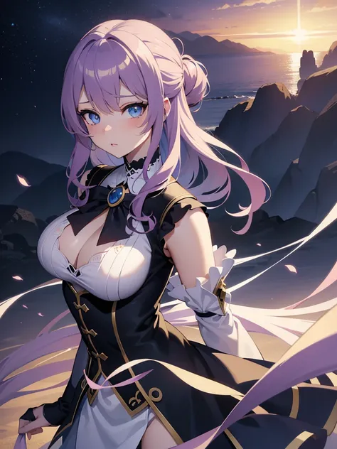 Close-up of face,Diagonal angle., complex details beautiful and delicate eyes, anime girl with long light purple hair and blue eyes posing for a picture, shadowverse style, smooth anime cg art, sayori, detailed digital anime art, guweiz, sui ishida art man...