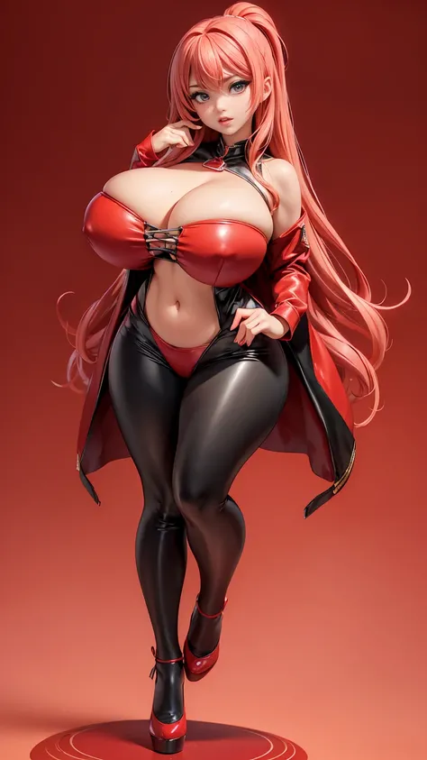 (full_body)、Woman、red_background、(big_breasts:1.5)、Detailed、POP、vivid、pose、Open chest、、idol、under_boobs