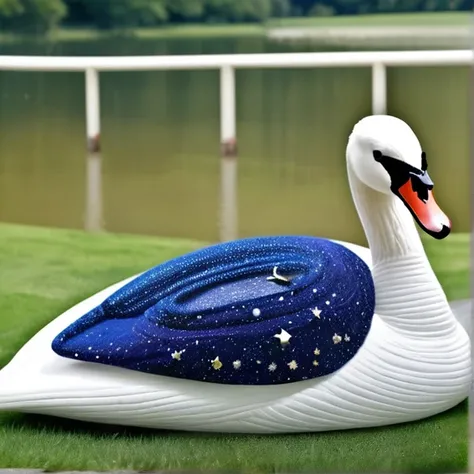 Imagine a swan in a space dress at the Met Gala with the space theme on the swan