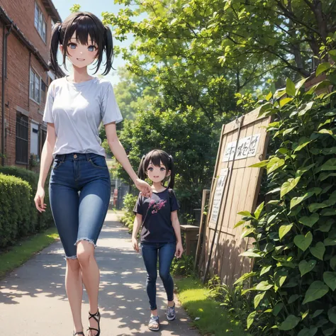 Summer sky　Morning glory　wind chimes　Light blue long hair　Beautiful girl with twin tails　T-Shirts　Denim G-Pan　Bright smile　Summer landscape　Summer festival　