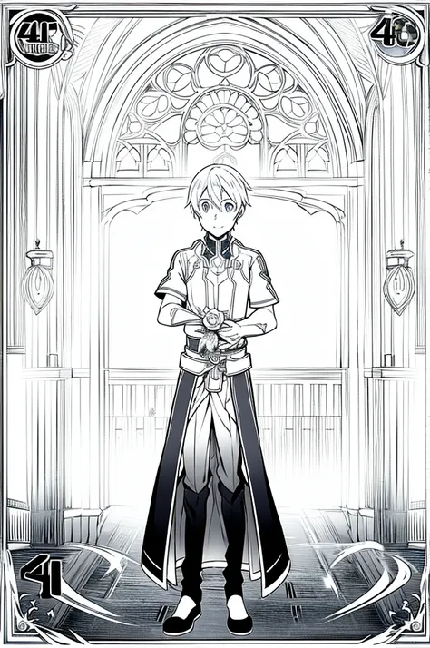 eugeo sword art online, looking at viewer, 1 boy, masterpiece, happy, 4k, black and white, 4k, full body