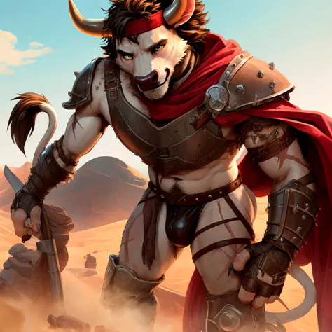 solo sexy young anthro furry bovine male mercenary medieval solider, slim muscular, anthro handsome gay, handsome gay model male...