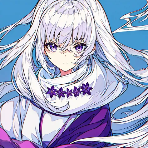 Plain background Chic White hair girl Simple Purple flower