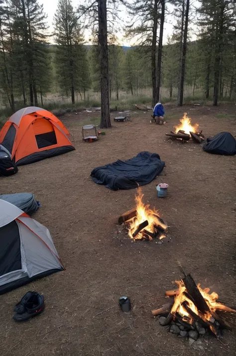 Picture taken with an iPhone. Camping area. Wearing only underwear. Two girls together. One girl is blonde and the other girl is brunette. Around one fire. It’s almost nighttime 