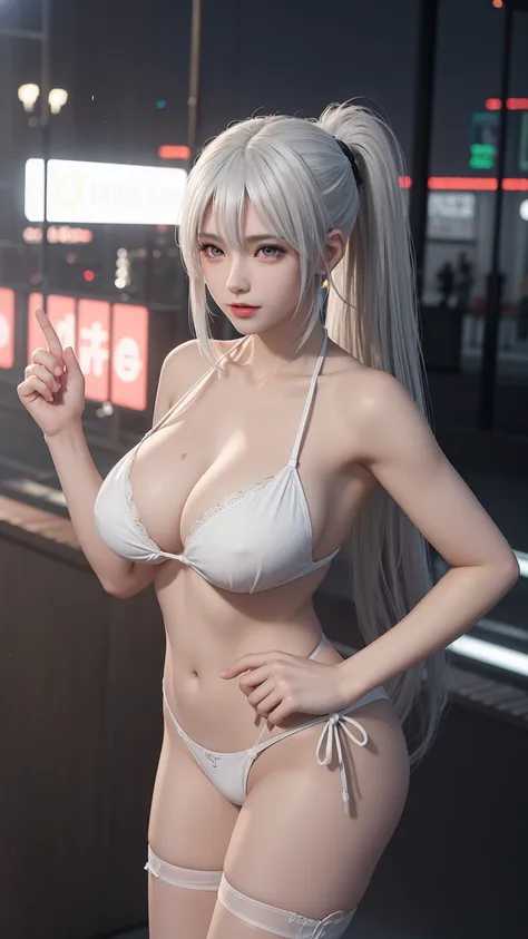 ((Huge breasts))，((Bikini，Swimsuit，stocking))，(full-body shot)，((masterpiece, 最high quality, Photorealistic and Very detailed CG integrated 8k wallpaper, high quality, Very detailed, Narrative Poems, Particle Effects, dynamic effect, Writing border depth, ...