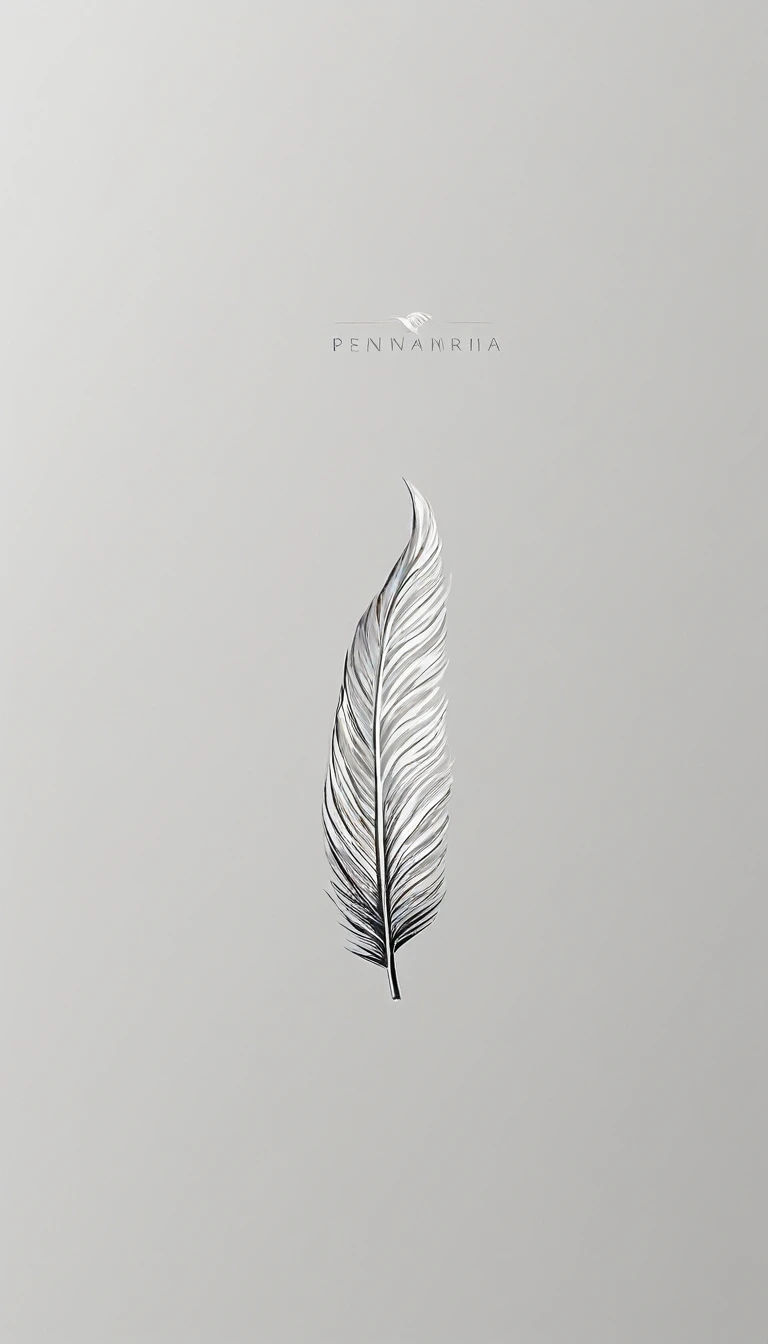 A minimal, modern, simple, cinematic logo design for the brand “Penamemoria". Create a modern, minimalistic, high-quality, logo of a bird feather