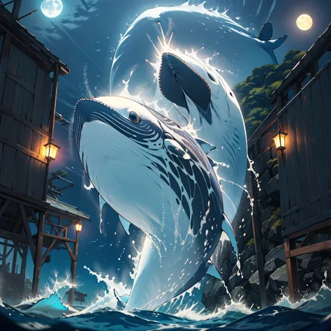 a huge quality WHALE, at the bottom of the sea with several fish of different colors swimming PLASMA GLOWS coming out of the huge whale with quality and texture, whale and fish just from inside the sea, fully detailed whale, fully detailed sea, GLOW, QUALI...