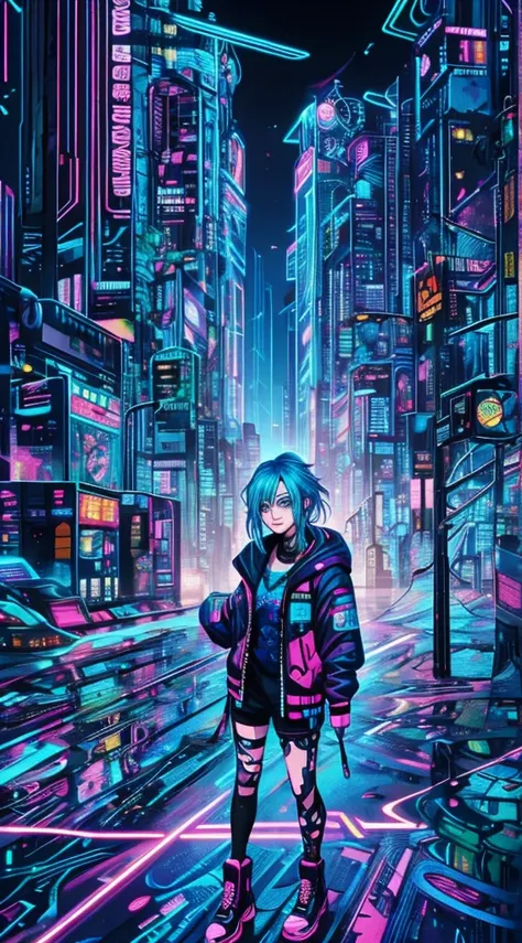 there is a woman with blue hair and a jacket, hyper-realistic cyberpunk style, realistic art style, Retrato ciberpunk, 🤤 portrait of , cyberpunk artstyle, cyberpunk anime digital art, Retrato de RossDraws, garota cyberpunk sonhadora, the cyberpunk portrait...