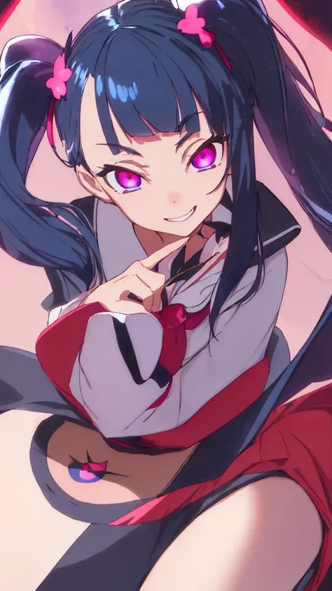 Highest quality, Very detailed,One Girl, alone, {cure_null_hirogarunullprecure:1.15}, Dark blue hair, blue eyes, Blue flames in the eyes, Long Hair, Twin tails, Magical girl, bangs, Open your mouth, Redhead, multicoloRedhead, One Girl, blunt bangs, Darken ...