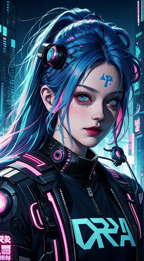 there is a woman with blue hair and a jacket, hyper-realistic cyberpunk style, realistic art style, Retrato ciberpunk, 🤤 portrait of , cyberpunk artstyle, cyberpunk anime digital art, Retrato de RossDraws, garota cyberpunk sonhadora, the cyberpunk portrait...