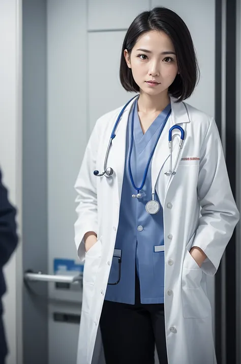 A doctor or healthcare professional in a white coat, but with an ambiguous expression, maybe with pockets full of money, indicating the conflict between patient care and profit.