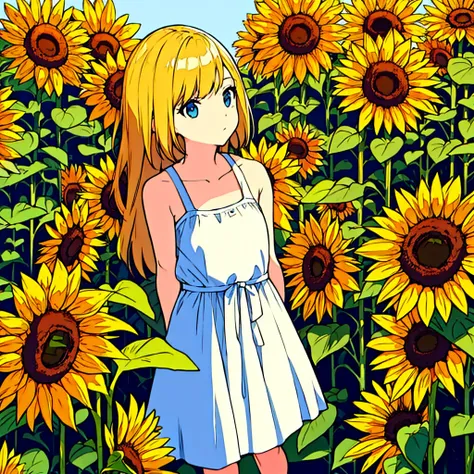 Plain background, girl in , simple, summer, nostalgic, sunflower