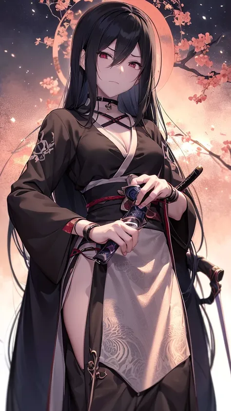 Holding a sword in his hand、Anime girl in black shirt, itatchi uchiha, knife, she is holding a knife sword, Anime-style characters, unsheathing her knife, akatsuki akira, By Ren, Maid, Anime-style artwork, kunoichi, holding knife, Anime characters, yuyushi...