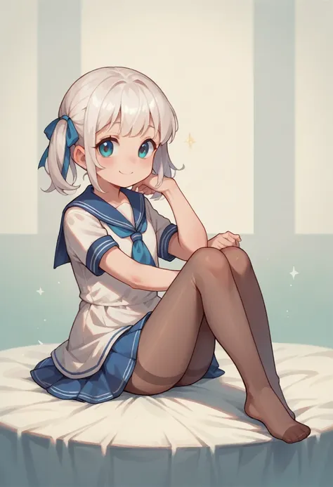 pantyhose,loli,sailor,dress,cute,sitting,white hair,smile