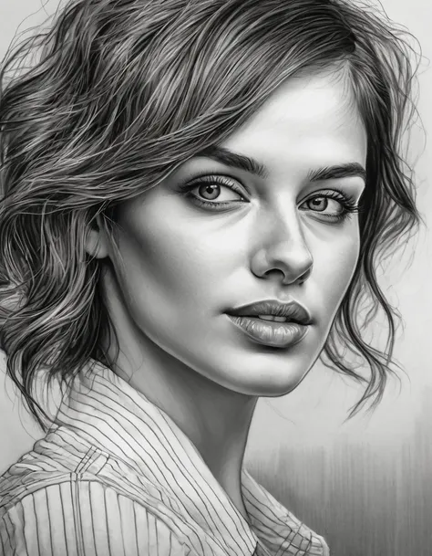 a drawing of a woman with short hair and hoop earrings, detailed beauty portrait, detailed beautiful portrait, realistic pencil ...