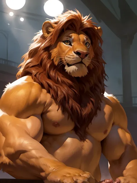 (masterpiece,Highest quality,Ultra-detailed,Perfect Anatomy),kemono,Sharp focus,By Taran fiddler,alone,anthro,Watching the audience,Fine grain,whole body,penis,Lion,Simba