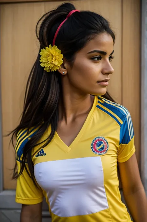 Woman with Colombia national team shirt
