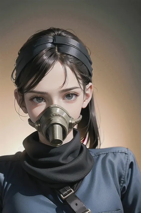 (masterpiece, best quality), ultra realistic, photorealistic,
woman wearing a gas mask, head bandana