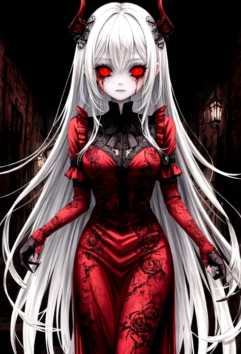 bloody anime girl, 1 girl, dark background, scary, 