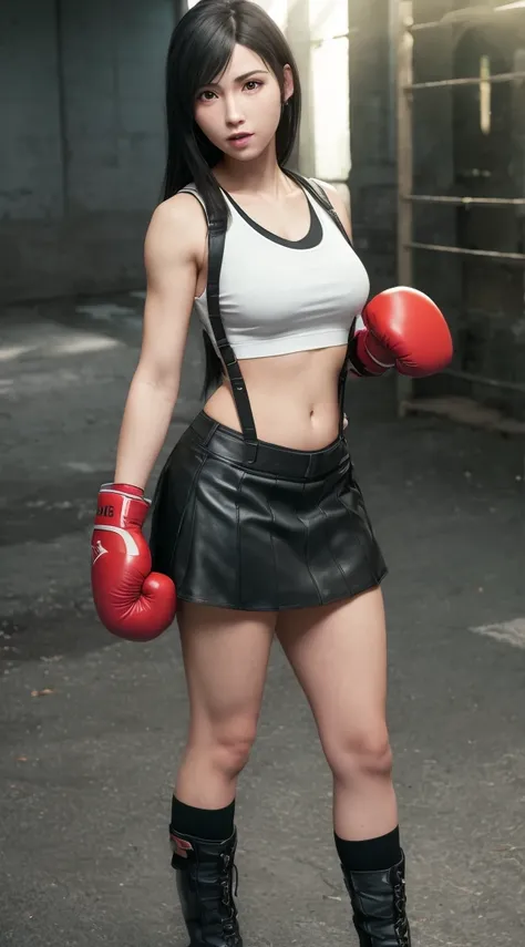 (photorealistic:1.4), best quality,realistic, masterpiece, an extremely delicate and beautiful, CG,extremely detailed ,highres, extremely detailed,
1girl, tifa_lockhart, beautiful detailed girl,full body, realistic, suspender skirt, tank top, taut shirt, b...