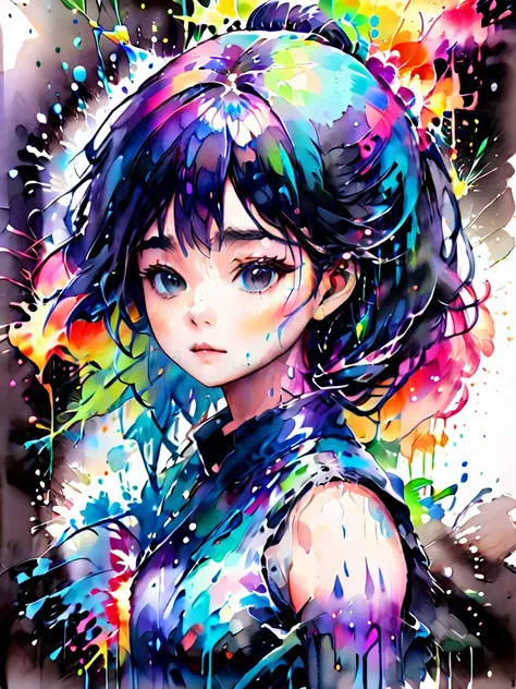 (masterpiece:1.2), ((intricate details)), cover art, chaos, upper body, one girl, japanese girls, casual hair, black hair, bangs...