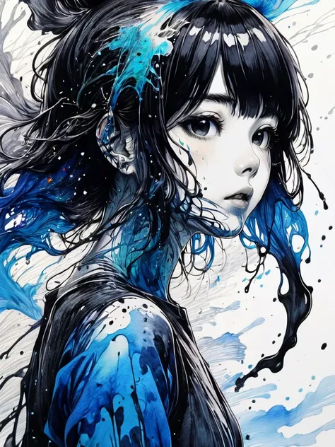 (masterpiece:1.2), ((intricate details)), cover art, chaos, upper body, one girl, japanese girls, casual hair, black hair, bangs...