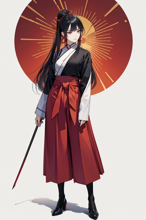 Tomoe is a slender Japanese middle-aged pale-skinned woman of average height with long black hair with dark blue that is arranged in Chignon style.

Tomoe wears a red barrette on her hair, a white long-sleeved shirt with a Cheongsam collar and the Tsurugi ...