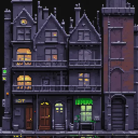 pixel art, 258 bits, sheet de casas de gotham city realista