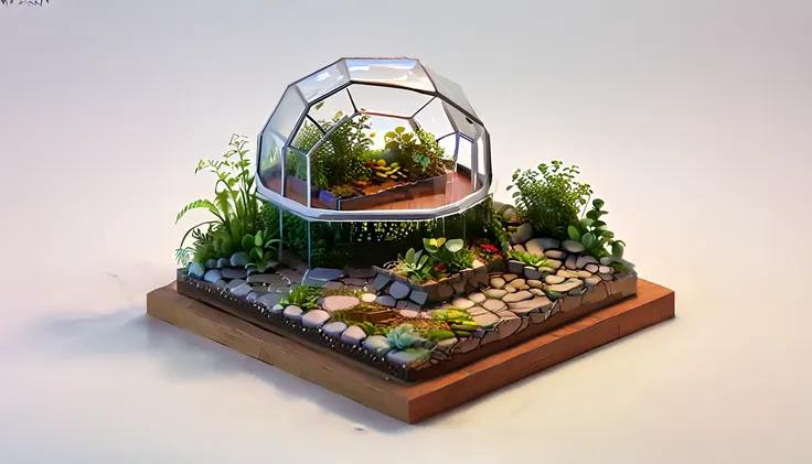 「１encased in two glass domes、a beautiful and delicate terrarium。mr.々various kinds of green plants are harmoniously arranged、smal...