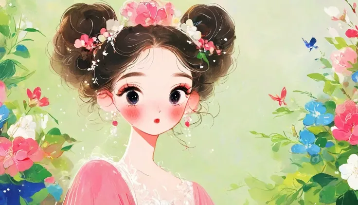 Woman in her 20s、cute、pink、Go to a party、Hair Bun、Brown Hair、gem， grace， Wang family， high quality， Very detailed， masterpiece