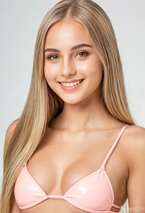 18 year old beautiful girl, super detailed beautiful eyes, toned and slender body, 8K, Highest quality, (Highly detailed head: 1.0), (Highly detailed face: 1.0), (Very fine hair: 1.0), bikini, Highly detailed official artwork, smile, Blonde, sleek long hai...