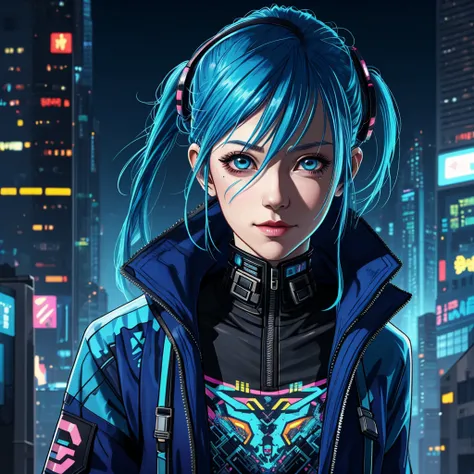 there is a woman with blue hair and a jacket, hyper-realistic cyberpunk style, realistic art style, Retrato ciberpunk, 🤤 portrait of , cyberpunk artstyle, cyberpunk anime digital art, Retrato de RossDraws, garota cyberpunk sonhadora, the cyberpunk portrait...