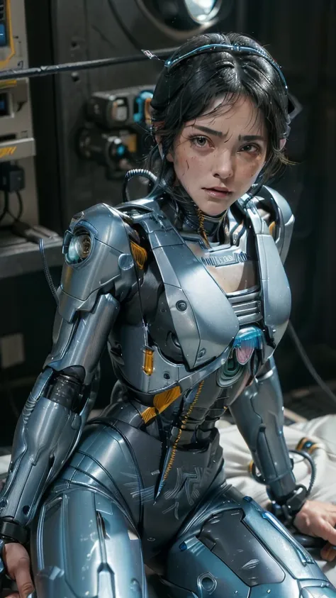 (((masterpiece))), (((Highest quality))), ((Very detailed)), (Very detailed), ((Embarrassing)), ((Kamen Rider)), ((cyan light)) ((Very delicate and beautiful)),(Cute and delicate face),Cinematic Light,((Mature Woman)),alone,whole body,(Machine made joints:...