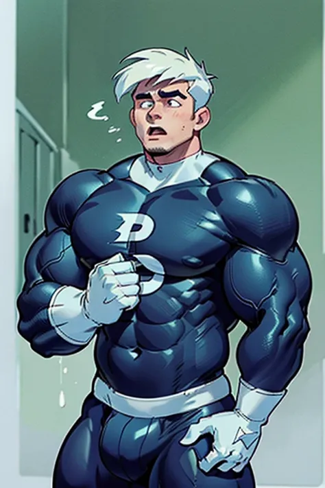 Danny Phantom and Dash Baxter, football field, ghost, hypnosis, jock, conversion, locker room hallway, hyper muscles, jockstrap, bro, meathead, hypnotized, brainwashed, brainwashing, big dumb jock, football. Glowing blue eyes. Hyper crotch bulge. Massive b...