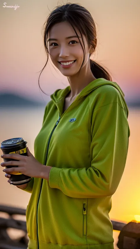 8K,Japanese woman watching the sunset,Super Beauty(Like the real thing),nice,Middle-aged women,Mountain Observation Deck,Portraiture, The perfect angle、Professional quality high resolution、Perfect contrast、Perfect lighting、Perfect composition、Perfect Skin、...