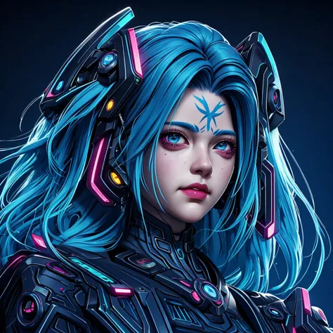 there is a woman with blue hair and a jacket, hyper-realistic cyberpunk style, realistic art style, Retrato ciberpunk, 🤤 portrait of , cyberpunk artstyle, cyberpunk anime digital art, Retrato de RossDraws, garota cyberpunk sonhadora, the cyberpunk portrait...