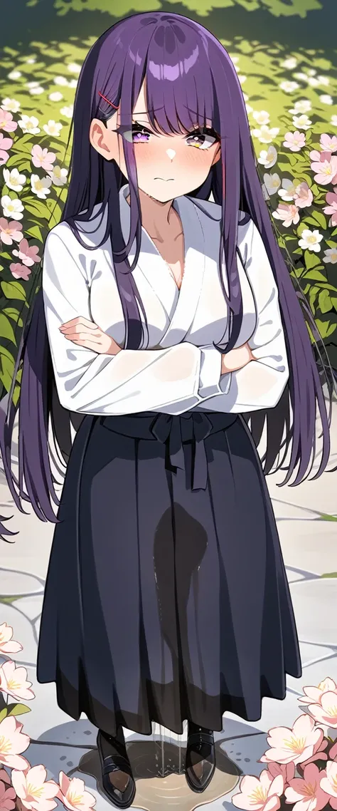 (masterpiece:1.37), best quality, (extremely detailed:1.37), (1girl:1.5), woman, (mature:1.5), (adult:1.5), large breasts, very long hair, (straight hair:1.5), (very dark purple hair:1.5), purple eyes, (extremely detailed eyes:1.37), (furisode:1.5), desper...