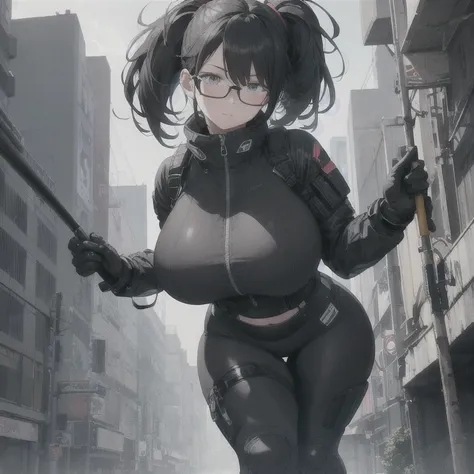 Absurd resolution,high resolution,(masterpiece: 1.4),hyper-detail,fullbody shot,head to toe,full frontal camera perspective,solo,shorter,standing,glasses,kemono feline cat futanari,no skin other than neck and head shown,watertight environmental suit,black ...