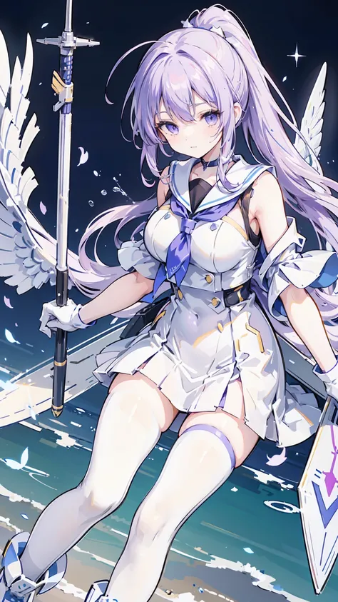 Character Name: Javelin Game: Azur Lane Appearance: Javelin has long purple hair that is tied in a ponytail. She is wearing a white and blue sailor uniform with a black neckerchief. She is also wearing white gloves and boots. Personality: Javelin is a chee...