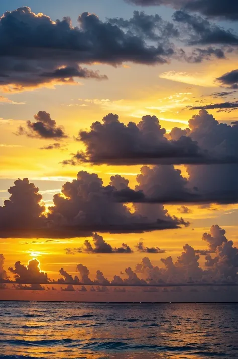 a sunset in the Caribbean Sea where the sky looks yellow, blue and red