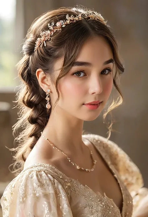 Highest quality,masterpiece, 1 Girl, alone, Model shoot, wonderful, Arena, (((I wore))), dreamy, View Users, smile, blush, hairpin,(( Braiding)), hair ornaments, ((Hair Clip)), 