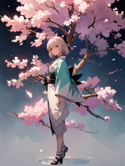 {extremely detailed 8k wallpaper}, {masterpiece}, {best quality}，alone，full body shot，okita souji，short hair, kimono，celestial h...