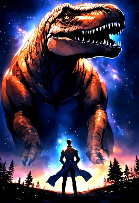 Tyrannosaurus under a starry sky