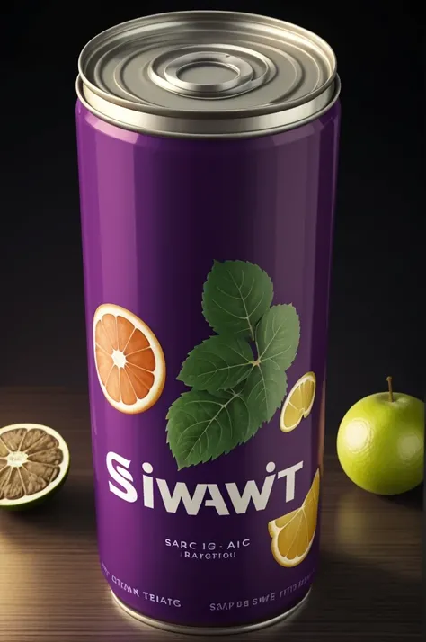 Design a new brand “beverage can” named “Siwat” with a grape fruit logo, realistic 8k, highly detailed. Winning photo Dark or light background It depends on the color of the can.