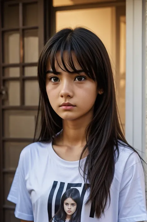 Realistic girl with t-shirt looks sad 