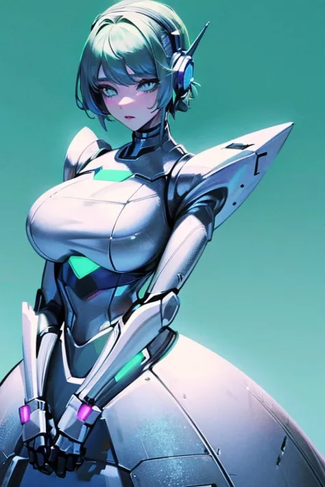 empty eyes,robotized woman ,big bust,Robot Joint ,Metal skin,dress,android,Robot Suit